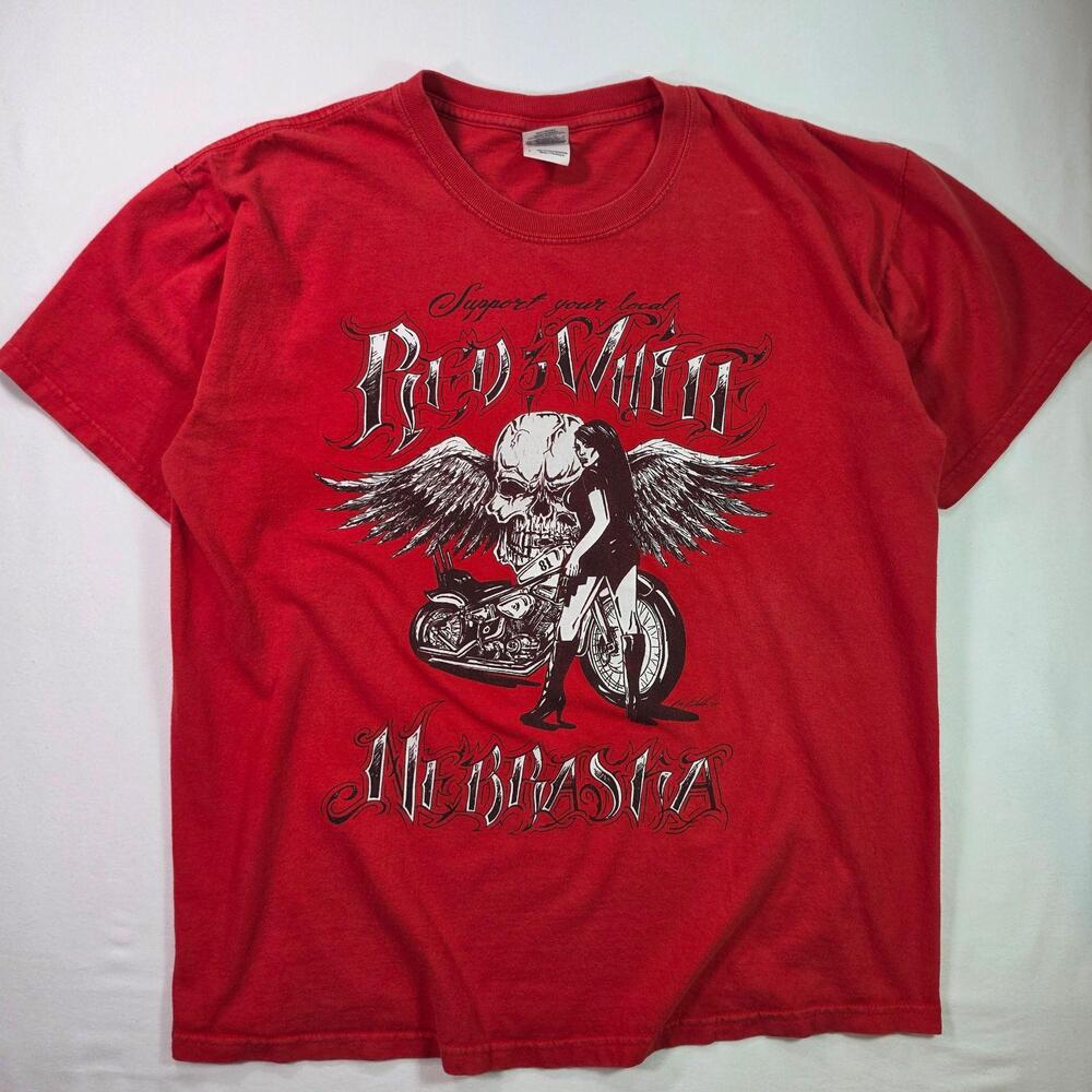 Vintage Support Your Local Red White Nebraska 2004 Biker Shirt XL Motorcycle Tee